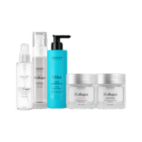 Kolm erinevat kreemi ja puhastusgeel nahahooldussarjast DuoLife iCollagen ja Aloe.